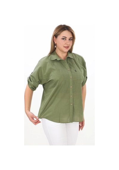 Lady Majestic %100 Cotton Yazlık Organik Büyük Beden Kadın Gömlek Haki