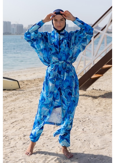 Remsa Mayo Remsa Tesettür Mayo Üzerine Tek Kaftan Kimono Pareo Rp010 Nil Mavi