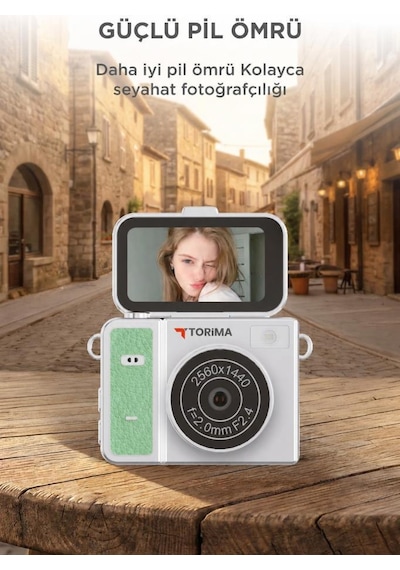 Torima CMR46 Mini Dijital Kamera 2K Flip Ekranlı Selfie Video Vlog Kamerası Yeşil