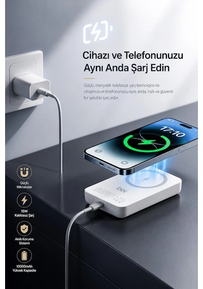 Exenar - Beyaz - İphone İle Uyumlu Magsafe Powerbank Kablosuz 15w Hızlı Şarj 20w Usb-c Hızlı Şarj Qi