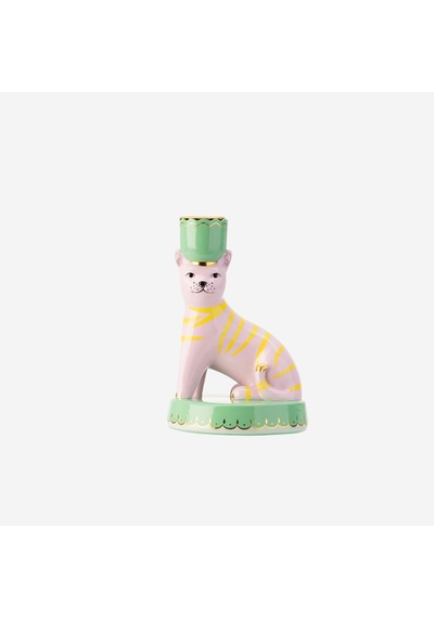 Kedi Formlu Yeşil Resin Alüminyum Mumluk 12x24 Cm