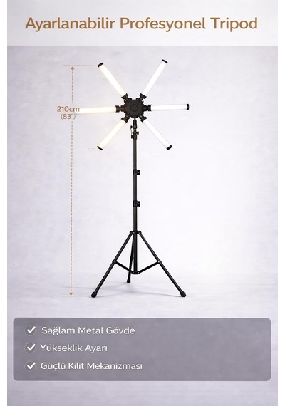 Yıldız Çubuk Led Işık Ürün Çekim Canlı Yayın Tam Profesyonel 2.10cm Trpod Ayak Çekim Işığı Beyaz