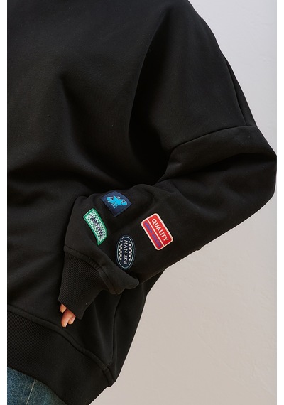 Manuka Oversıze Etiketli Sweatshırt Siyah Ss26swt00003-01