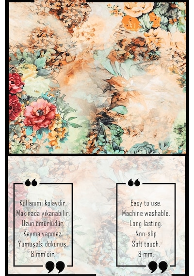 Buççin Online Mağaza Çiçek Desenli Banyo Paspas Takımı Polyester Beyaz Çok Renkli