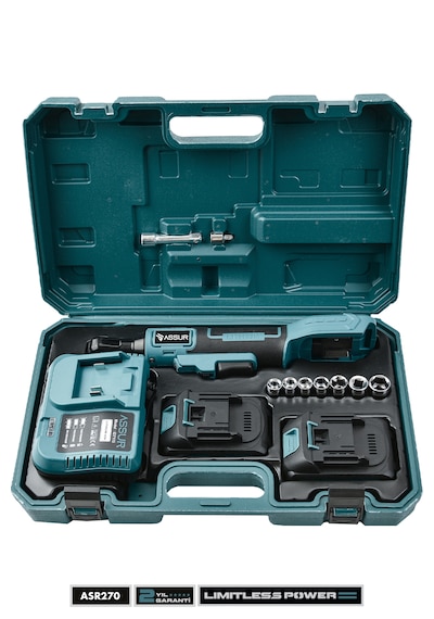 Assur ASR270 21V Akülü Darbeli Cırcır Kolu 3/8" Profesyonel Somun Sıkma Sökme Mavi