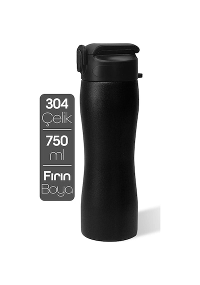 Pipetli Paslanmaz Çelik Matara - 304 Çelik Spor Suluk Bpa İçermez Taşınabilir Tasarım - Siyah Renk Siyah