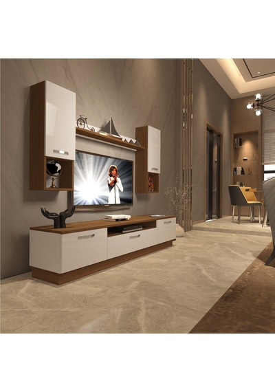 Decoraktiv Trendstyle 5da Mdf Tv Ünitesi Tv Sehpası - Ceviz Beyaz Ahşap - Beyaz