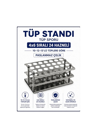 Tüp Standı - Tüp Sporu - 24 Delikli- 10-12-13 mm Tüpler İçin Paslanmaz Çelik