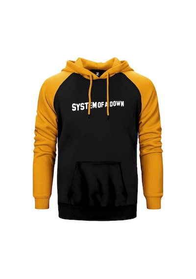 System Of A Down Yazı Sarı Renk Reglan Kol Kapşonlu Sweatshirt Sarı