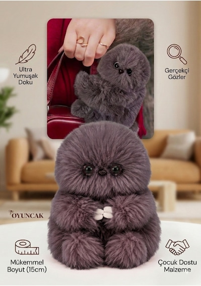 Mirumi Akıllı Peluş Robot Oyuncak - Ses Algılayan Dokunmaya Duyarlı Çantaya Tutunan İnteraktif Peluş Gri