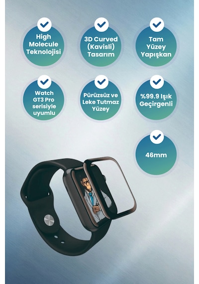 Huawei Watch Uyumlu Gt3 Pro 46mm 3d Curved Ab Glue Ekran Koruyucu