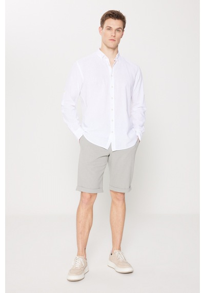 AC&Co / Altınyıldız Classics Erkek Grı Slim Fit Dar Kesim Beli Bağlamalı Gofre Desenli Yan Cepli Şort Gri