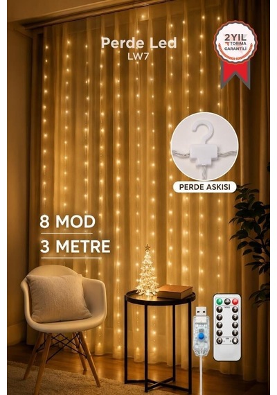Delux Serisi Romantik Lamba Gece Lambası Perde Led Işık 3x3 Metre Lw7 Gün Işığı