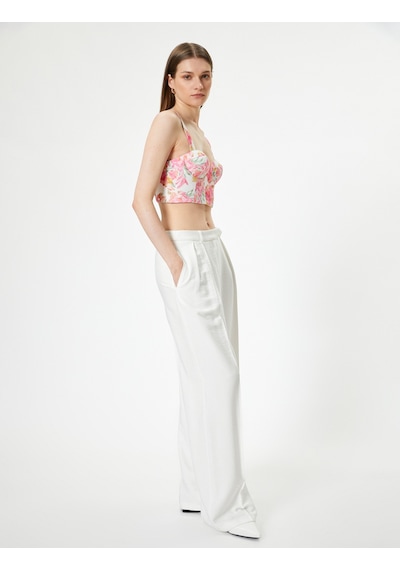 Koton Çiçekli Büstiyer Kalın Askılı Kalp Yaka Slim Fit Pembe Desenli 4sak30105ew Pembe