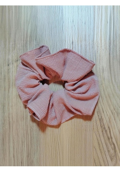 Handmade Çift Dikişli Xl Scrunchie Saç Tokası Açık Pembe