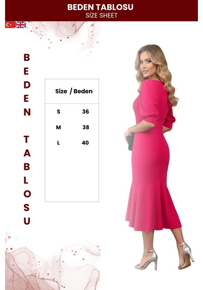 Zedefx Kadın Kare Yaka Şık Elbise Pembe