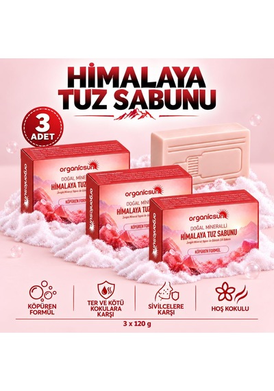 Himalaya Tuz Sabunu 120 Gr X 3 Adet Köpüren Formül - Zengin Doğal Mineralli Pembe Himalaya Kaya Tuzu Sabunu