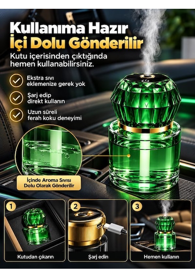120ml Ultrasonik Aroma Difüzör 200mah Şarjlı Araç İçi Hava Nemlendirici Sessiz Oda Kokusu
