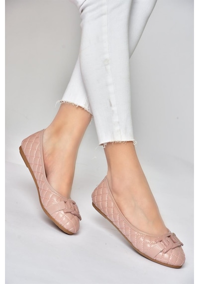 Fox Shoes P250005209 Pudra Kapitone Tokalı Günlük Kadın Babet Pudra-kapitone Pudra