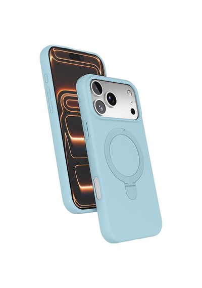 Apple iPhone Uyumlu 18 Pro Kılıf Magsafe Şarj Özellikli Standlı Sensitive Touch Samara Kapak Mavi