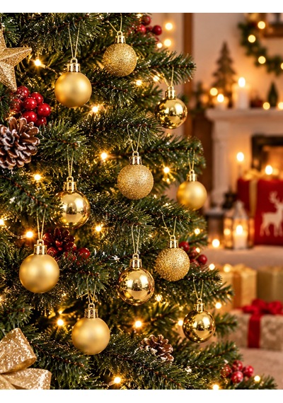 12'li Set 4 Cm Gold Yılbaşı Ağacı Süsü Mat, Simli Ve Parlak Karışık Çam Ağacı Topu Noel Süsü Diğer