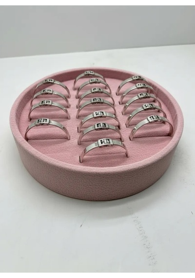 Süet Kumaş Pembe Renk 20x20 Cm Yuvarlak Batırmalı Bileklik Kelepçe Tablası Pembe