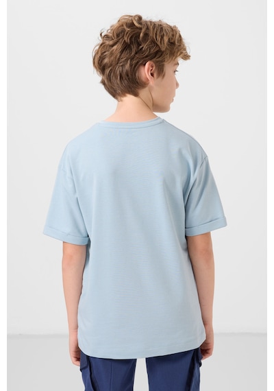 Tommylife Açık Mavi Pamuklu Yumuşak Dokulu Oversize Baskılı Erkek Çocuk T-shirt - 11301 Açık Mavi