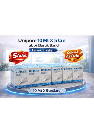 5 Adet Unipore 10mt X 5cm Tıbbi Elastik Band Esnek Flaster