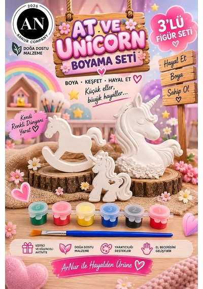 3'lü Unicorn Ve At Taş Boyama Seti