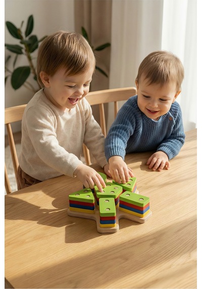 6 Lı Bultak Ahşap Geometrik Şekiller - 24 Parça