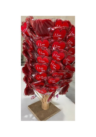 I Love You Baskılı Kalpli Sosyete Şekeri 50 Adet Lolipop 14 Şubat Sevgili Hediye
