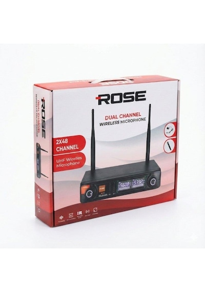 Rose R-702-ee Uhf Kablosuz Telsiz Çift El Mikrofon 2x48 Kanal