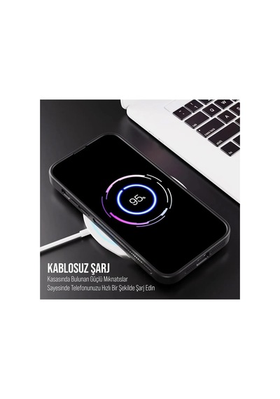 iPhone Uyumlu 13 / 14 Kamera Korumalı Stantlı Magsafe Destekli Mat Lens Koruyucu Telefon Kılıfı Black