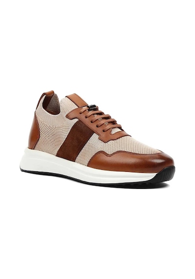 Erkek Taba Bej Bağcıklı Deri Sneaker