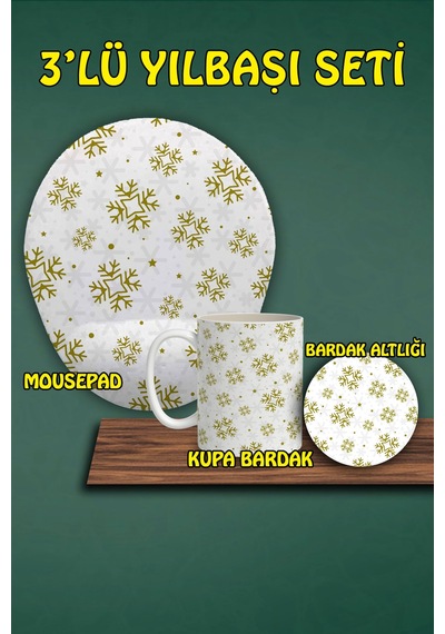 Yılbaşı Temalı 3'lü Mousepad Kupa Ve Bardak Altlığı Seti