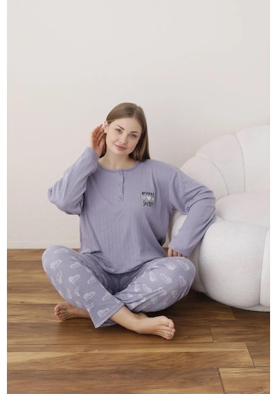 Boyraz Lindros Kadın Pamuklu Düğme Yaka Raporlu İnterlok Battal Pijama Takımı 05114 - 1 Adet Lila Boyraz Lindros Kadın Pamuklu Düğme Yaka Raporlu İnterlok Battal Pijama Takımı 05114 - 1 Adet Lila