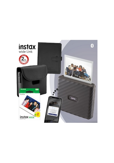 Fujifilm Instax Wide Link Gri Akıllı Telefon Yazıcısı + 20'li Film + Deri Çanta + Albüm 1 Gri