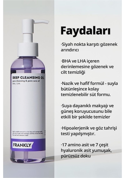 Frankly Bha İçeren Siyah Nokta Arındırıcı Derinlemesine Makyaj Temizleme Yağı 200 ML
