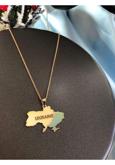 Vog Ukranie Ukranya Haritası Bayrağı Sarı Renk 925 Ayar Gümüş Ülke Kolye