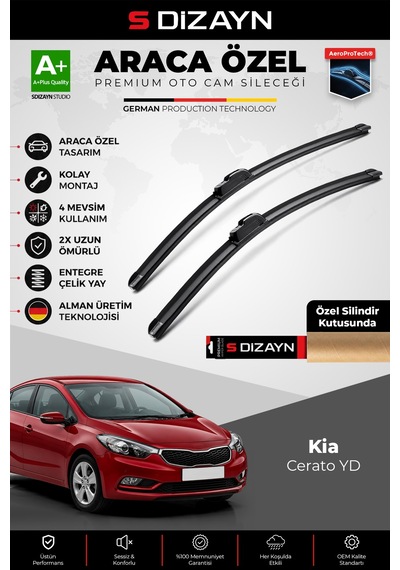 S-dizayn Kia Cerato Yd Ön Cam Silecek Seti 2013-2018 Premium Araca Özel 60-50 Cm A+ Kalite