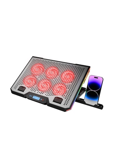 Notebook - Laptop Soğutucu Rgb Işıklı 15.6 Inc 6 Fanlı - Lcd Dijital Ekran 2 Usb Soket
