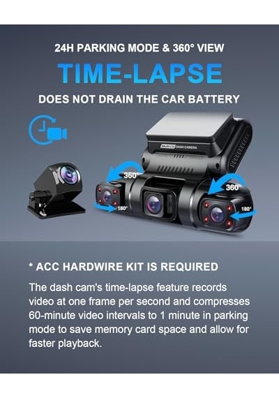 Dash Cam, 4 Kanallı Kamera Fhd 1080px4, Ön, Sol, Sağ Ve Arka, Ön Ve Arka İç, Dahili Gps Wifi, 256 Gb Max,  128 Gb Kart, D90-4ch