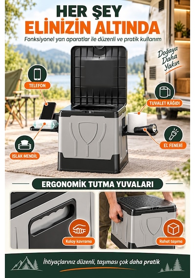 - Fonksiyonel Seyahat Kamp Tuvaleti Gri - Siyah