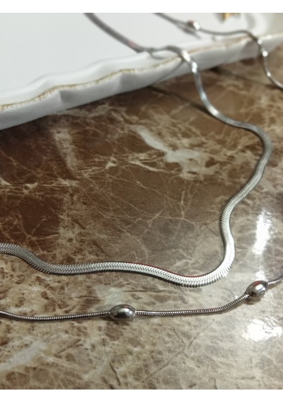 2'li Gümüş Renk Kararmaz Çelik Kolye Gümüş