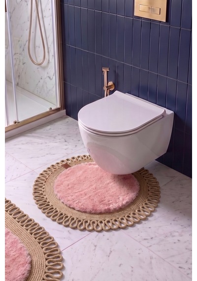Banyo Paspası Takımı 60x100+60x60 Cm Dış Trikot Pembe & Camel