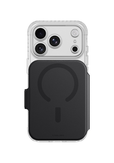 İphone 18 Pro Max Kılıf M-safe Özellikli Amazingthing Titan Lens Flip Serisi Kartlıklı Kapak Siyah