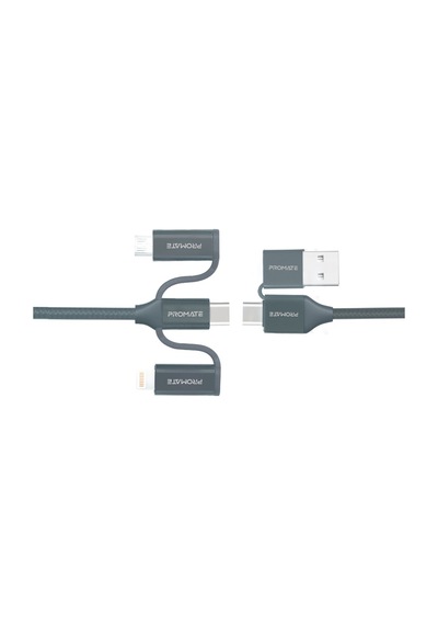Promate Universal Lightning Type-C Micro-USB Şarj Kablosu Gri