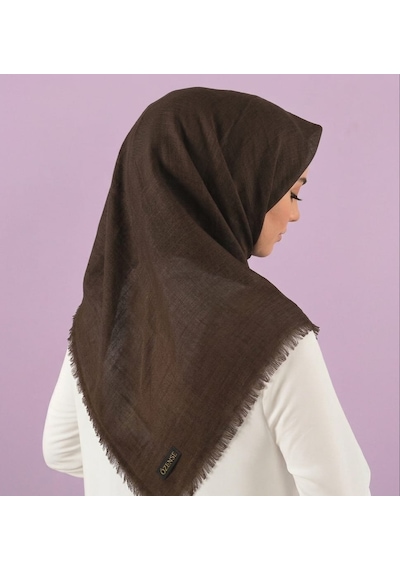 Özense Çift Flamlı Pamuklu Terletmeyen 4 Mevsim Kullanılabilir 100x100 Cm Eşarp Koyu Kahve