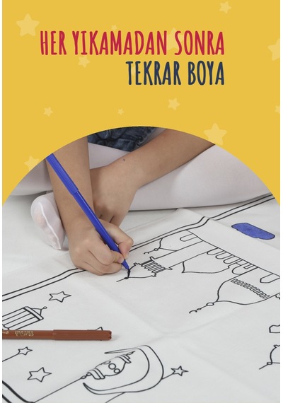 Çocuklara Özel Yıkanabilir Boyamalı Seccade Seti Kırmızı 001