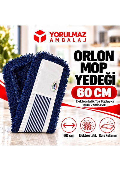 60 Cm Orlon Mop Yedeği Elektrostatik Toz Toplayıcı Islak Kuru Zemin Bezi